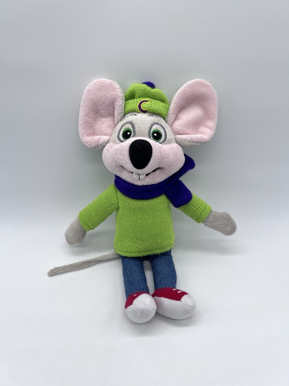 Chuck E Cheese Plush Doll 2015 Green Hat Purple Scarf Red Shoes
